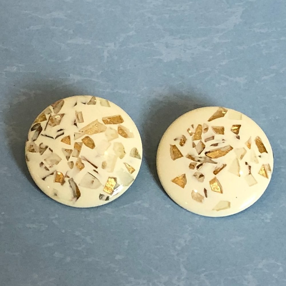Vintage Clip On Earrings Button Style w Confetti